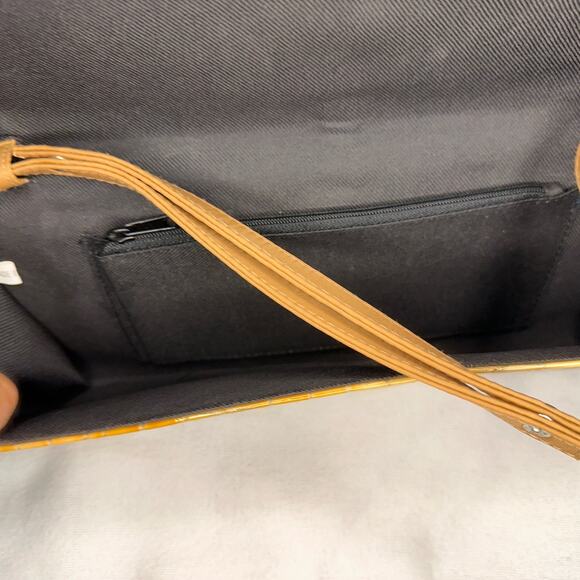 Vintage Faux Croc-Embossed Shoulder Clutch Bag - Tan Brown - Picture 4 of 7